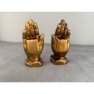 Vintage Lefton Japan Gold Praying Hands Salt & Pepper Shakers 4" Tall 1950s